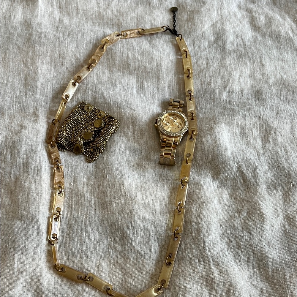 Gold-Tone Women's Link Watch and Necklace Set